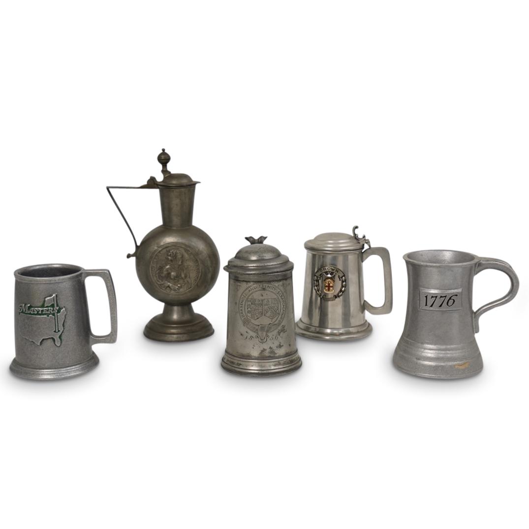 (5 Pc) Continental Pewter Steins and Pitcher (1 of 10)