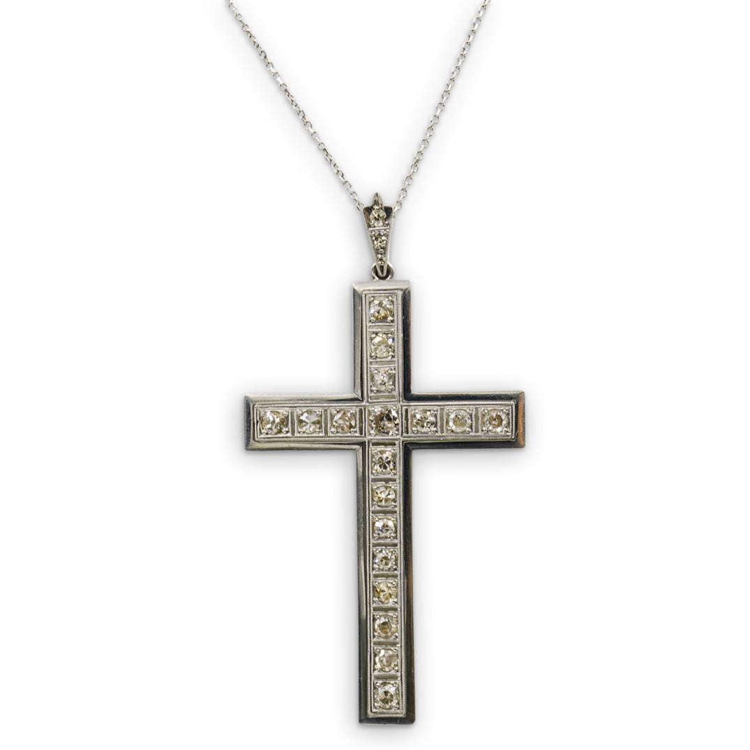 14K Gold & Diamond Deco Style Cross necklace (1 of 4)