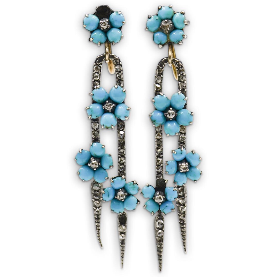 Antique Gold & Turquoise Ladies Earrings (1 of 2)