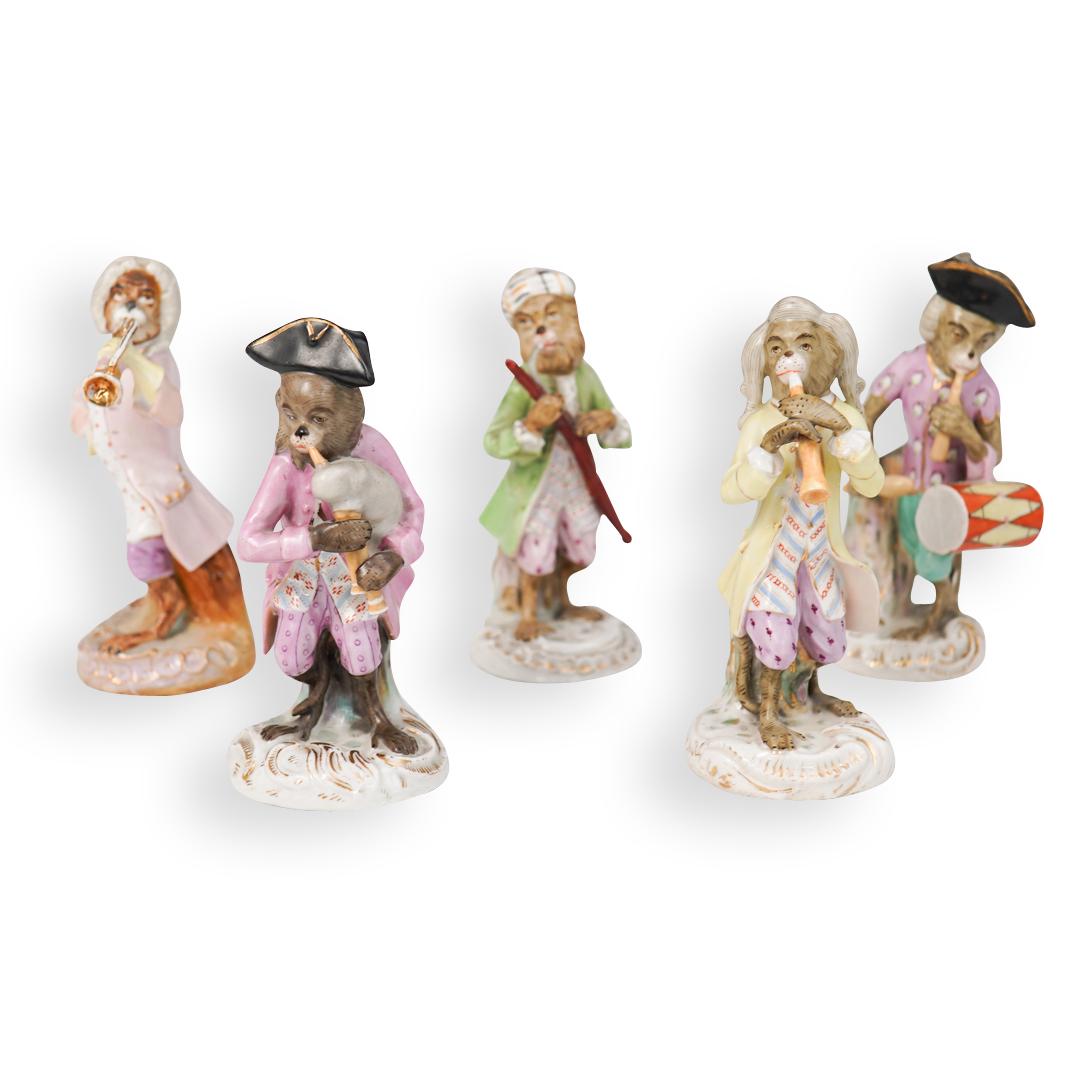(5 Pc) Antique German Porcelain Monkey Musicians (1 of 8)