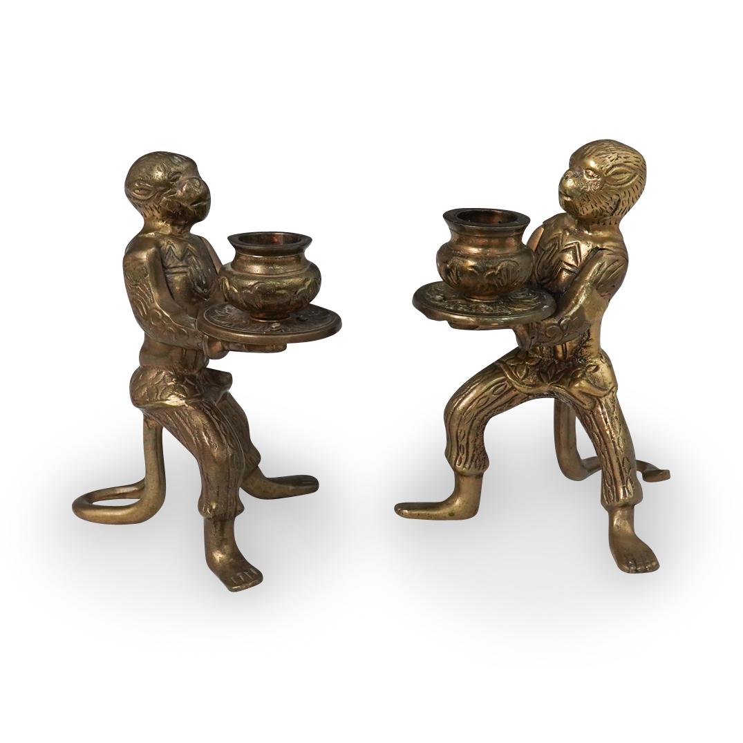 Antique Bronze Monkey Candlestick Holders (1 of 3)