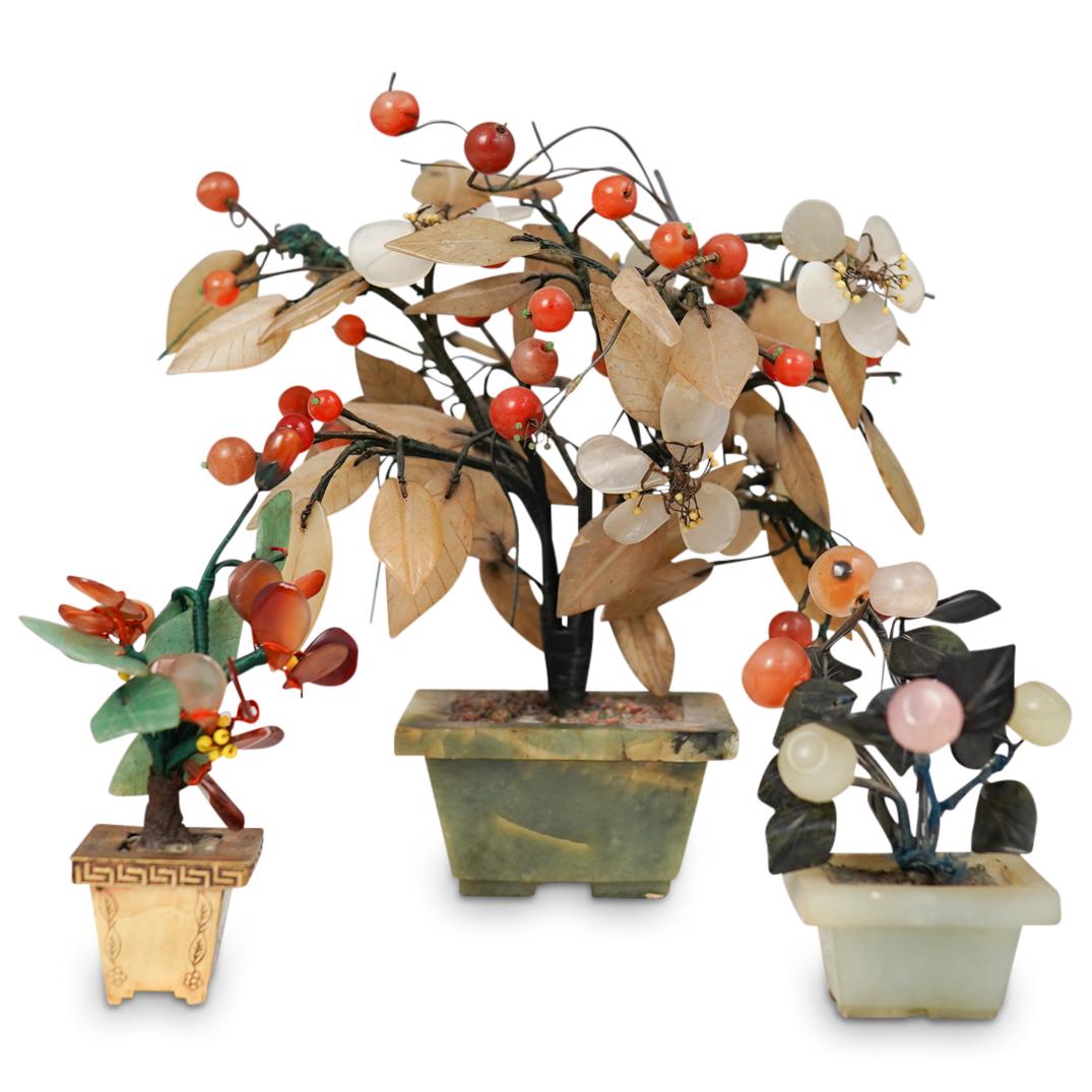 (3 Pc) Chinese Semi Precious Stone Trees (1 of 2)