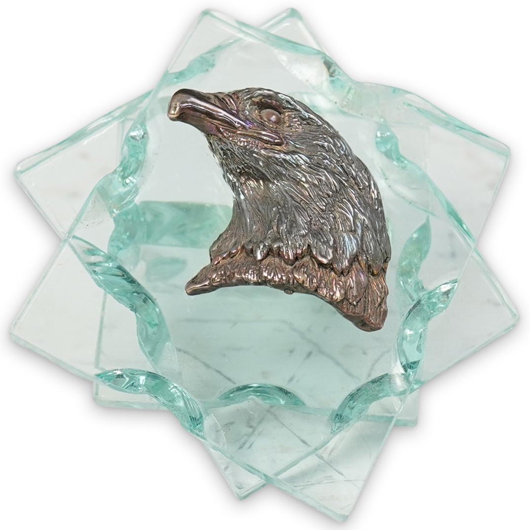 Glass & Sterling Silver Overlay Eagle Paperweight (1 of 3)