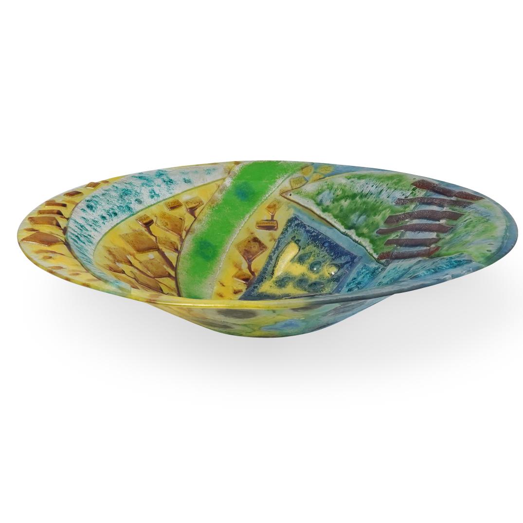 Signed Fusion Art Glass Centerpiece Bowl (1 of 6)