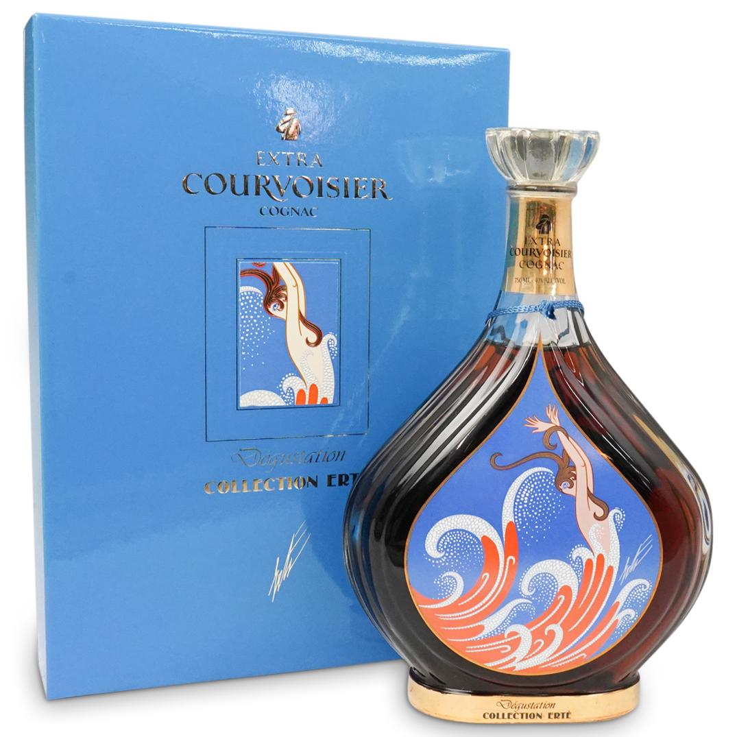 Erte "Degustation" Courvoisier Cognac No. 5: DESCRIPTION: Romain 'Erte' de Tirtoff "Degustation" Courvoisier Cognac No. 5. New in sealed original box with packaging and COA. CIRCA: 20th Ct ORIGIN: France DIMENSIONS:Bottle H: 10" x D: 6.5", Box H