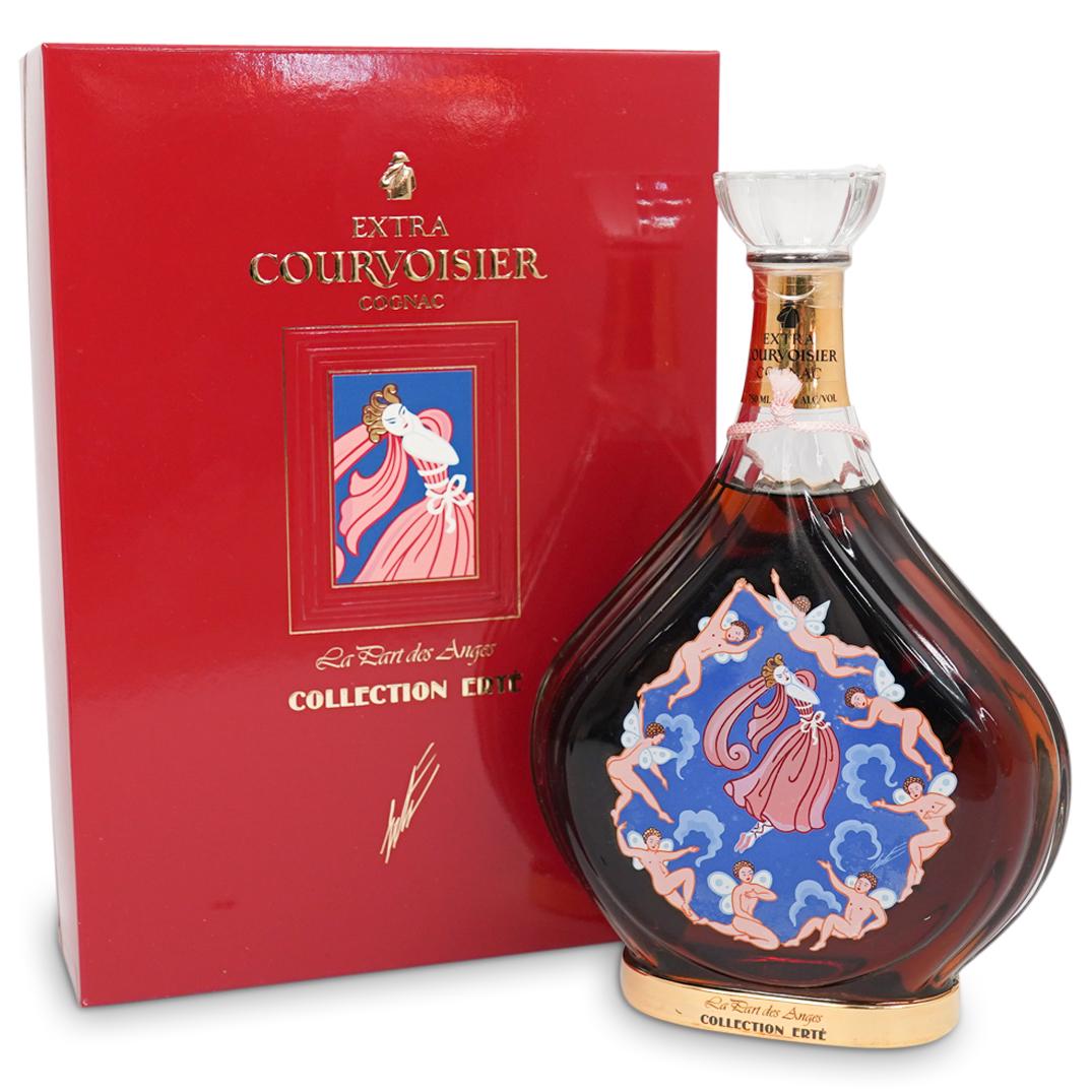 Erte " La Part des Anges" Courvoisier Cognac No. 7: DESCRIPTION: Romain "La Part des Anges " Courvoisier Cognac No. 7. New in sealed original box with packaging and COA. CIRCA: 20th Ct ORIGIN: France DIMENSIONS:Bottle H: 10" x D: 6.5", Box H: 11.5" x W