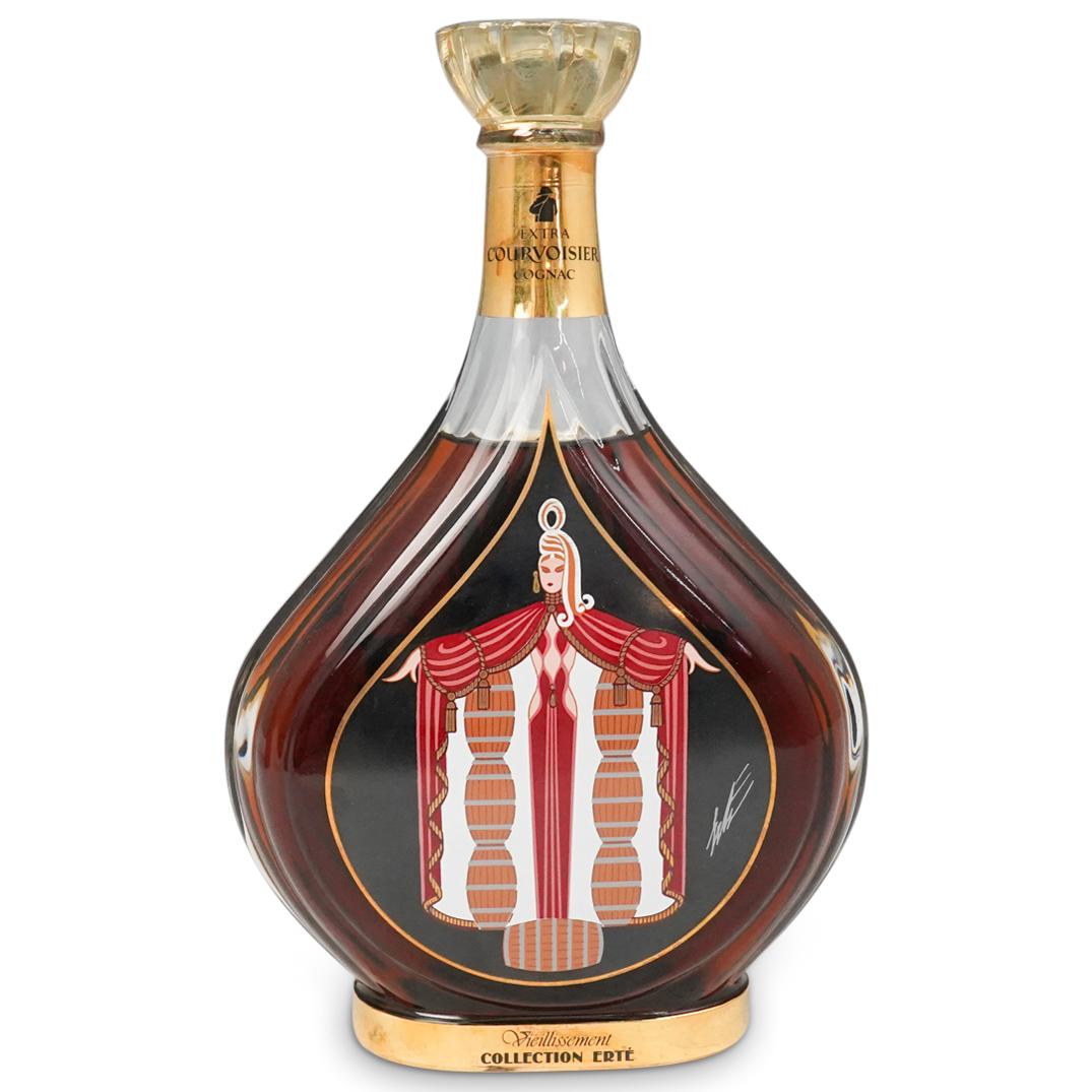 Erte "Vieillissement" Courvoisier Cognac No. 4: DESCRIPTION: Romain 'Erte' de Tirtoff "Vieillissement" Courvoisier Cognac bottle No. 4. New in original condition. CIRCA: 1991 ORIGIN: France DIMENSIONS:Bottle H: 10" x D: 6.5" CONDITION: Great condit