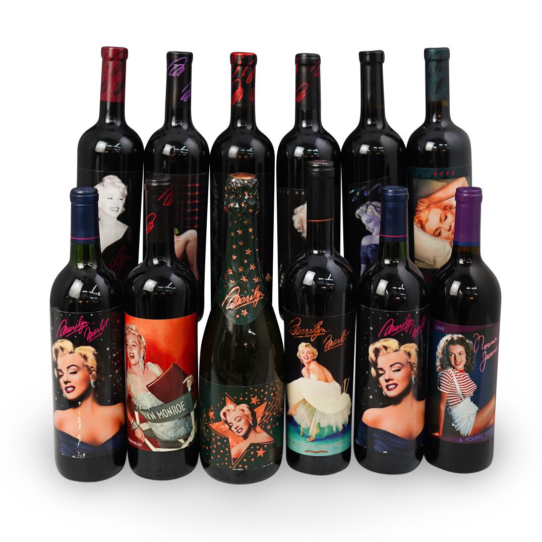 Marilyn Monroe Wine Lot: DESCRIPTION: Marilyn Monroe Wine Lot composed of 11 Bottles of " Marilyn MERLOT" ( 1989x2, 1994, 1998, 1999, 2005, 2006, 2008, 2011, 2012, 2014) and one bottle of Marilyn Cuvee Two 1992 Sparkling wine