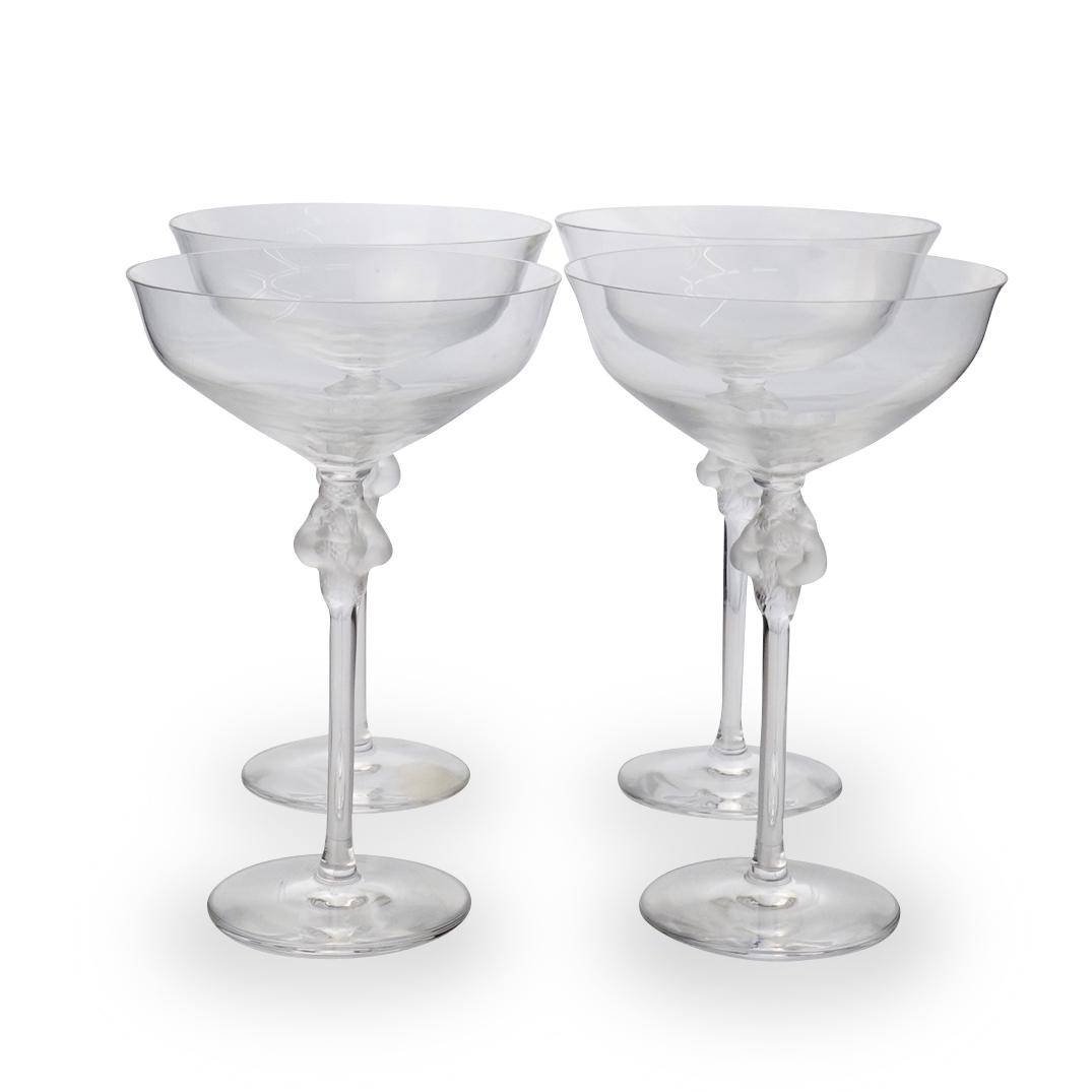 (4 Pc) Lalique "Bacchus" Crystal Martini Glasses (1 of 1)