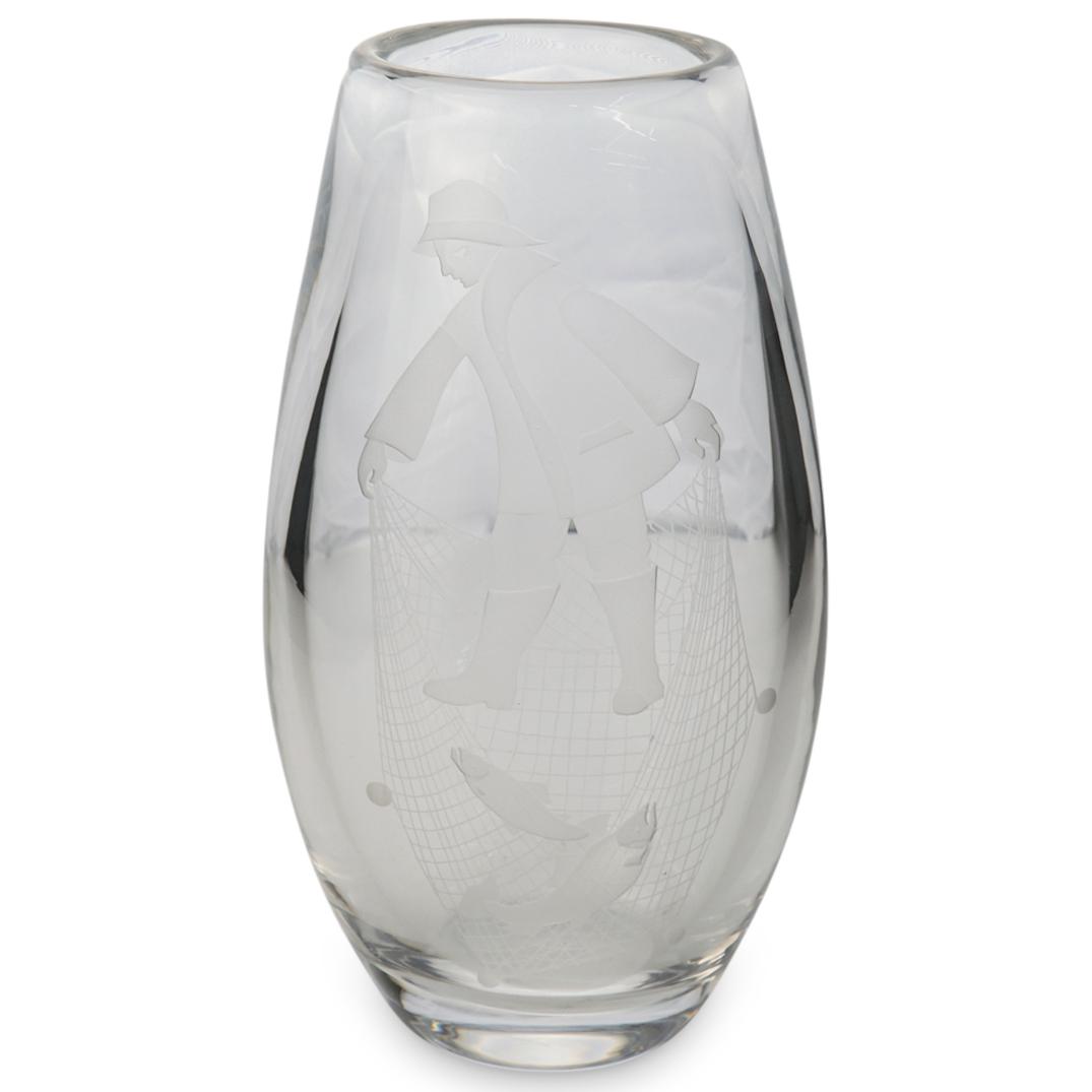Fishermen Etched Glass Vase (1 of 2)