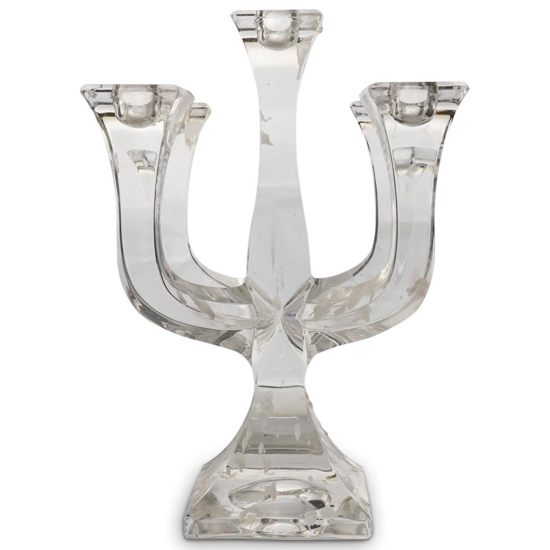Villeroy Boch Crystal Candelabra: DESCRIPTION: Villeroy Boch Crystal Candelabra. Features a solid crystal body with five arms. Signed on bottom "Villeroy Boch". CIRCA:20th Century ORIGIN: Germany DIMENSIONS: H:10" W:6.5" CONDITION: Gr