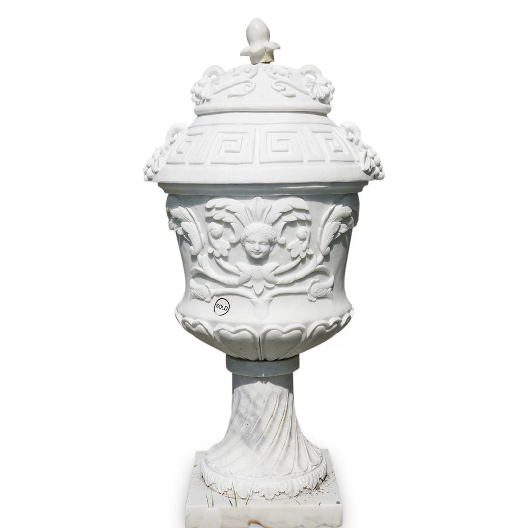 Large Carved White Marble Urn (1 of 5)