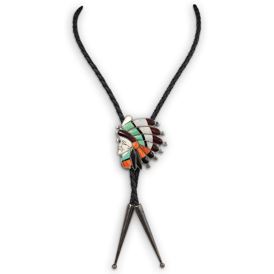 Native American Sterling Silver Signed Bolo Tie (1 of 2)