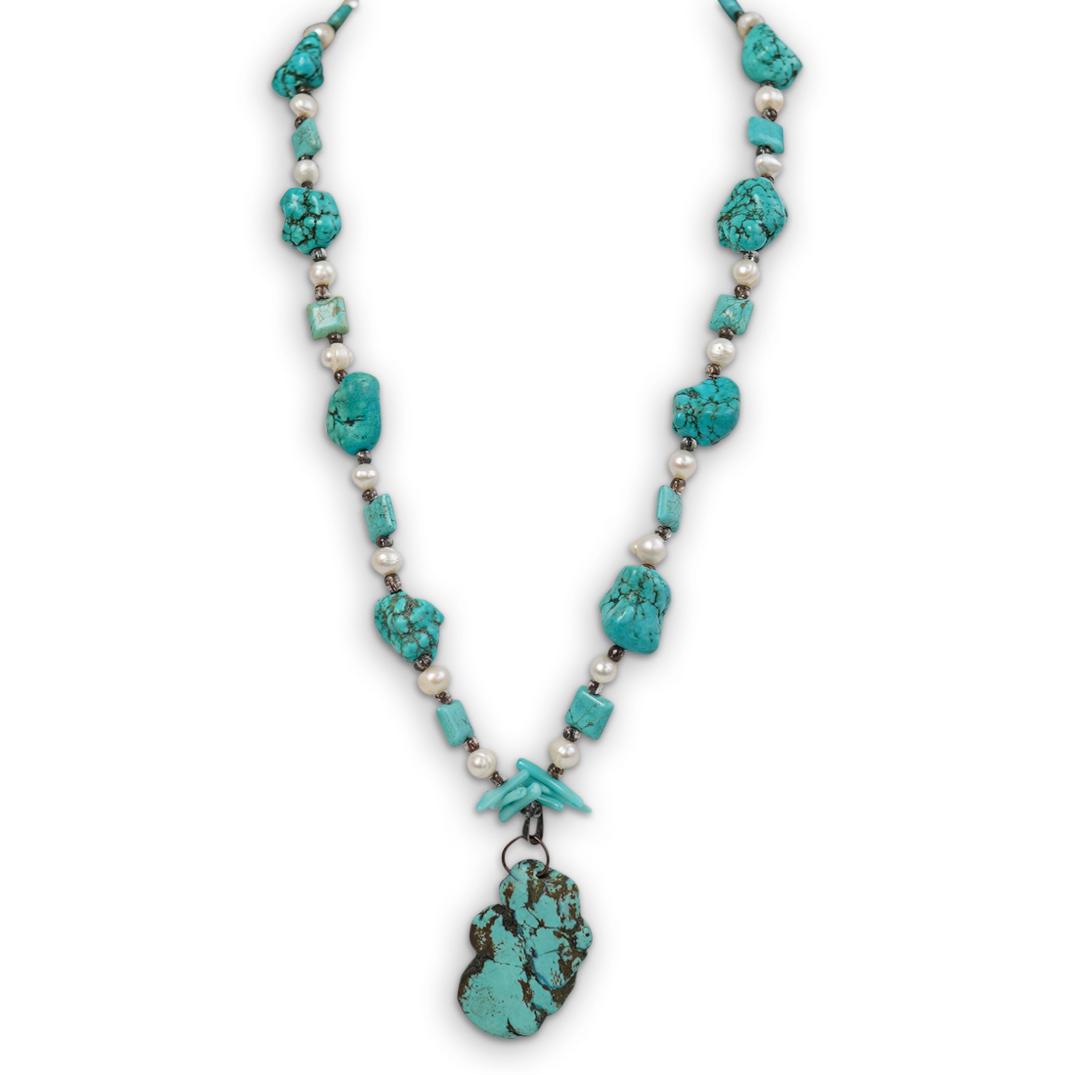 Turquoise & Pearl Native American Style Necklace (1 of 4)
