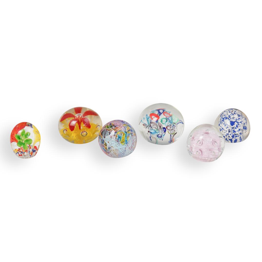 (6 Pc) Lot Of Globular Glass Paperweights (1 of 3)