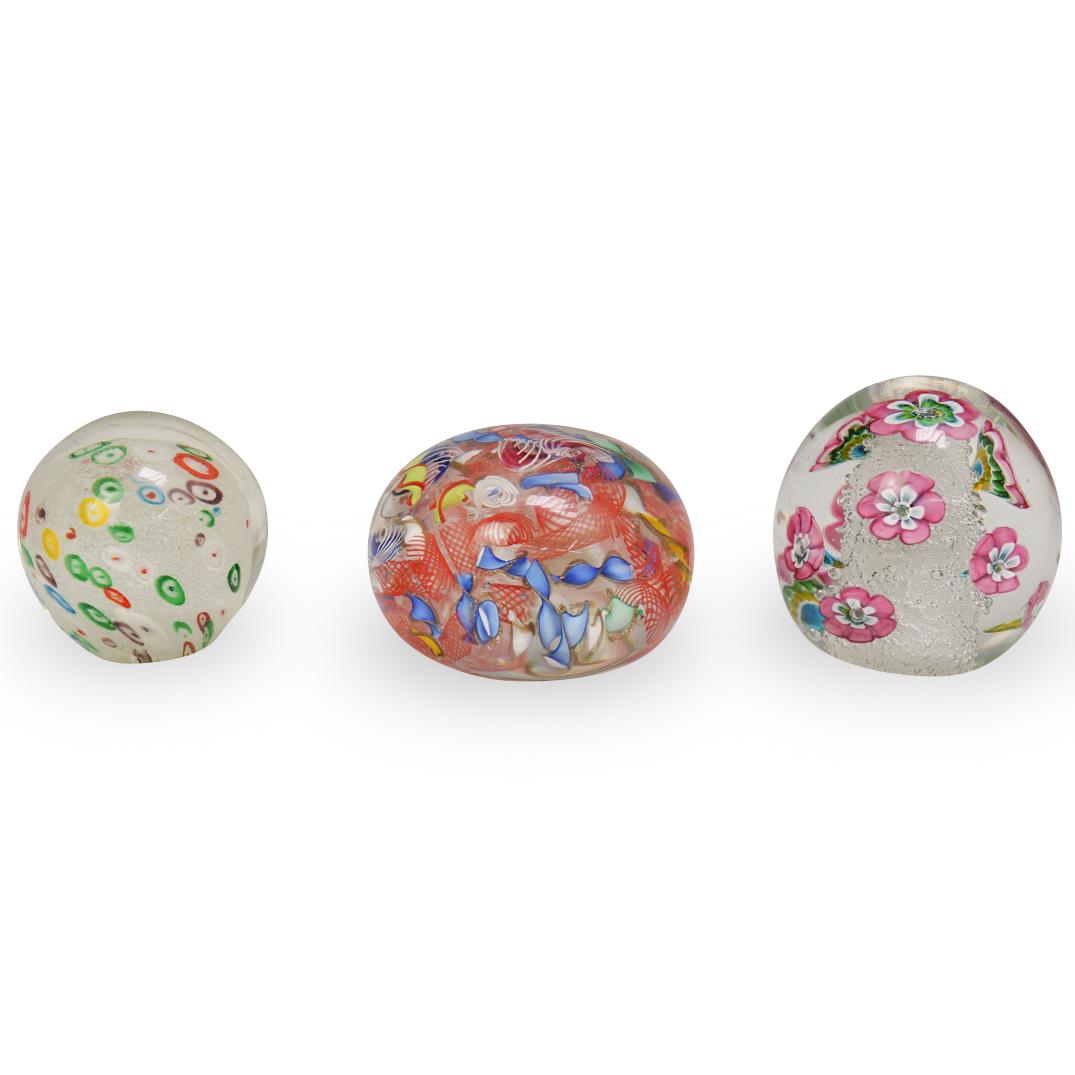 (3 Pc) Lot Of Globular Glass Paperweights (1 of 4)
