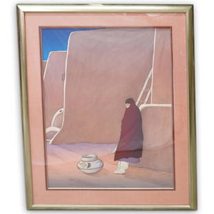 R.C. Gorman (b.1931 American) "Taos Women" Lithograph: DESCRIPTION: R.C. Gorman limited edition lithograph. Titled: "Tao Women" features R.C. Gorman's traditional imagery in pastel color tones. Signed "RC Gorman" lower left, numbered lower right