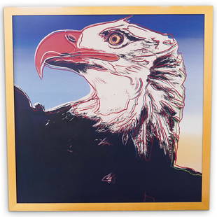 After Andy Warhol "Bald Eagle" Screenprint: DESCRIPTION: An After Andy Warhol colored screen print titled: "Bald Eagle" from the "Endangered Species" portfolio. Mounted in a light wood frame. Provenance: Owner had this painting created after