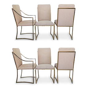 (6 Pc) Milo Baughman Style Gold Toned Dining Chairs (1 of 11)