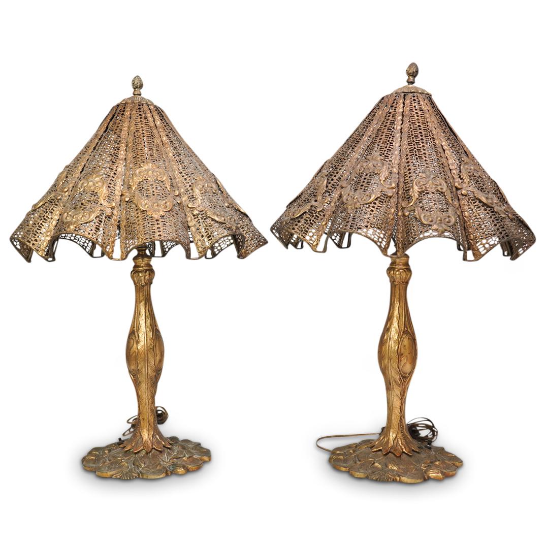 Pair Of Antique Gilt Bronze Table Lamps (1 of 6)
