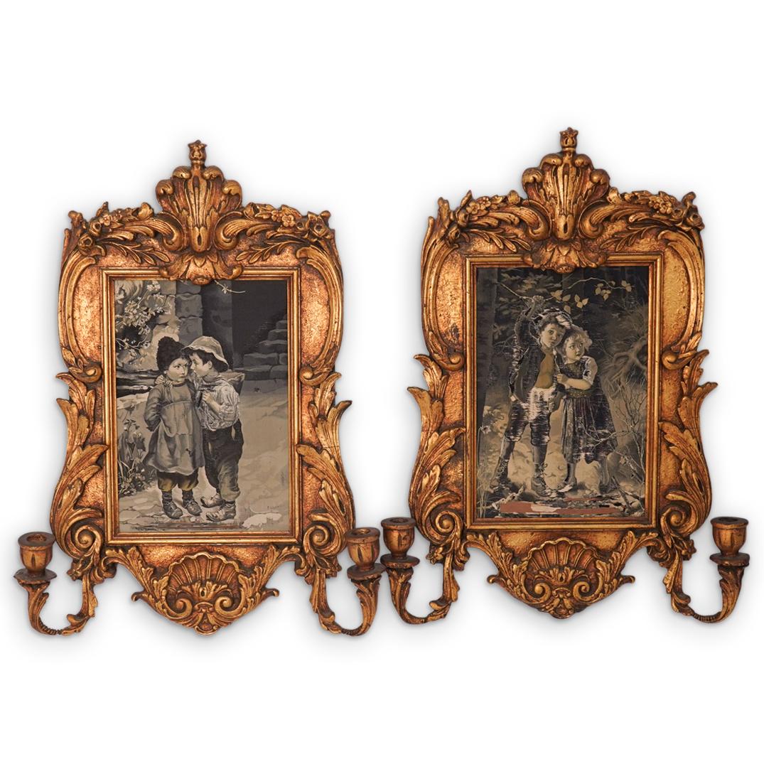 Pair Of Antique Silk Framed Sconces (1 of 5)