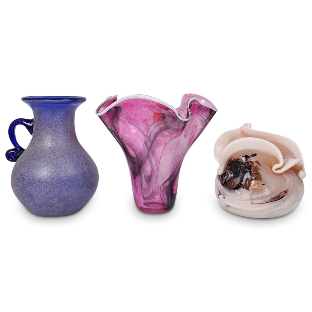 (3 Pc) Hand Blown Art Glass Vases (1 of 4)