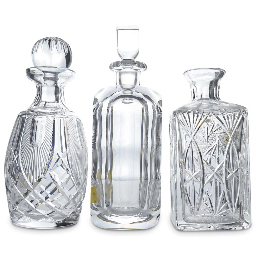 (3 Pc) Signed Crystal Cut Decanters (1 of 5)