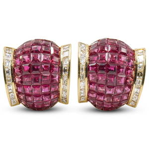 Van Cleef Arpel Style "Mystery Set" 18k & Ruby Earrings