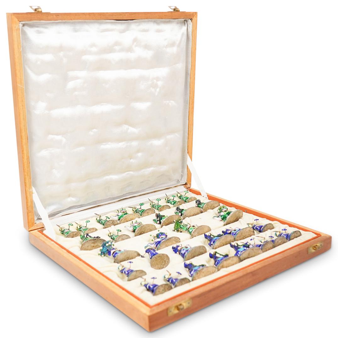 (32) Indian Meenakari Enamel Silver Chess Set (1 of 3)