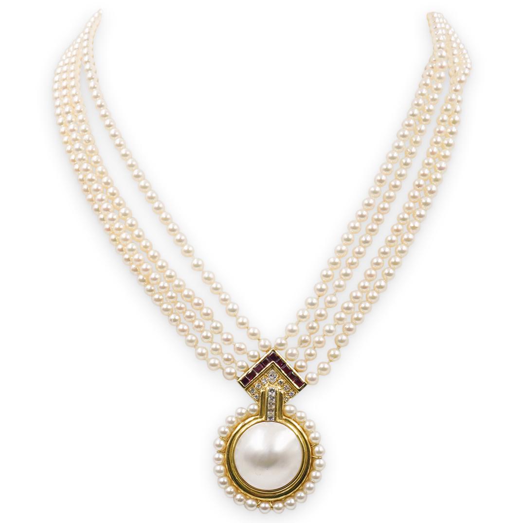 18K Gold & 4 Strand Mobe Pearl Necklace (1 of 7)