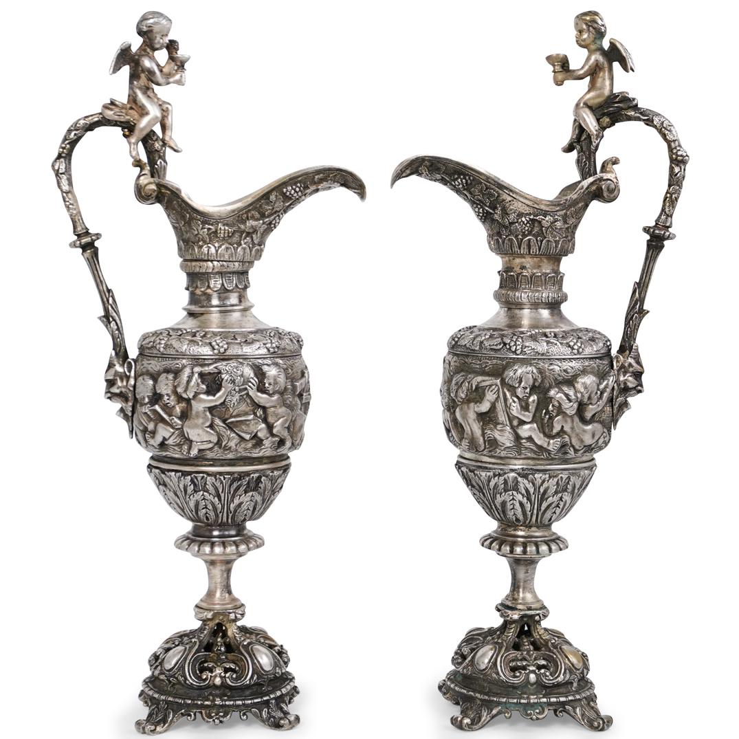 Pair Of 19th Cent. French Silver Bronze Ewers (1 of 9)