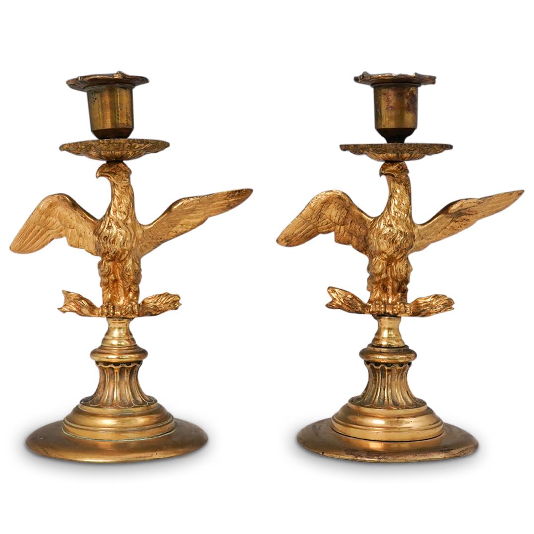 (2 Pc) Pair of Bronze Eagle Candlesticks (1 of 5)