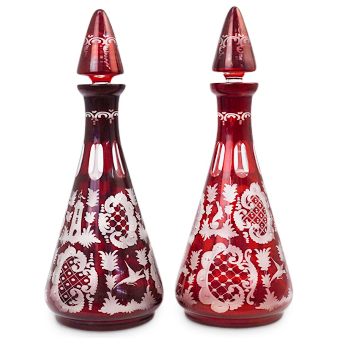 Pair Of Bohemian Ruby Glass Decanters (1 of 3)
