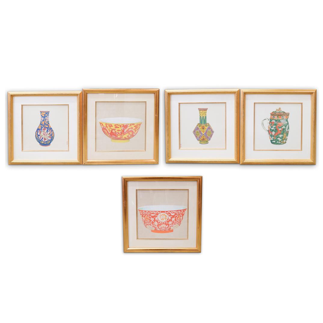 (5 Pc) Chinese Porcelain Vase Watercolors (1 of 10)