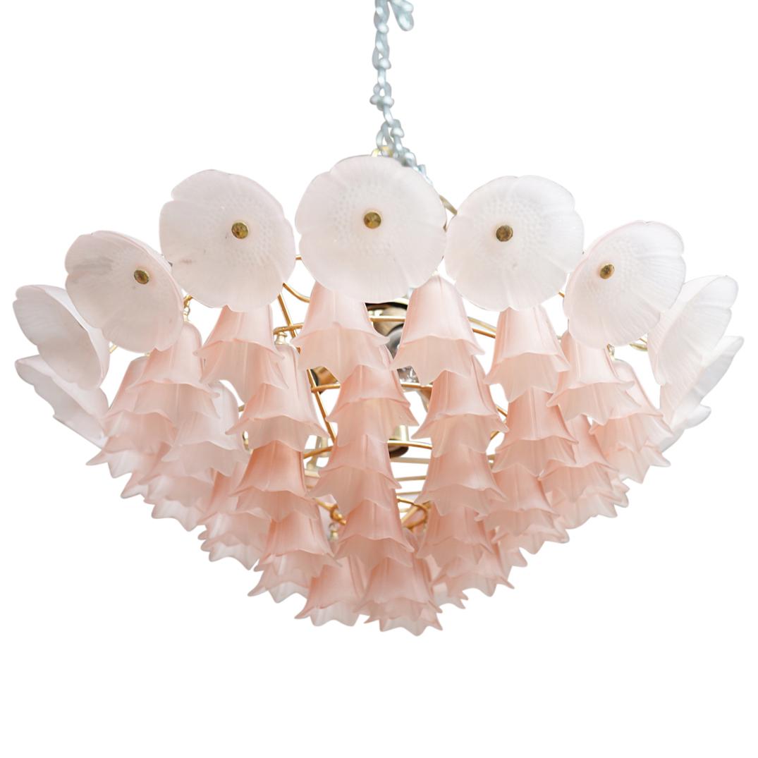Brass & Floral Frosted Glass Chandelier (1 of 4)