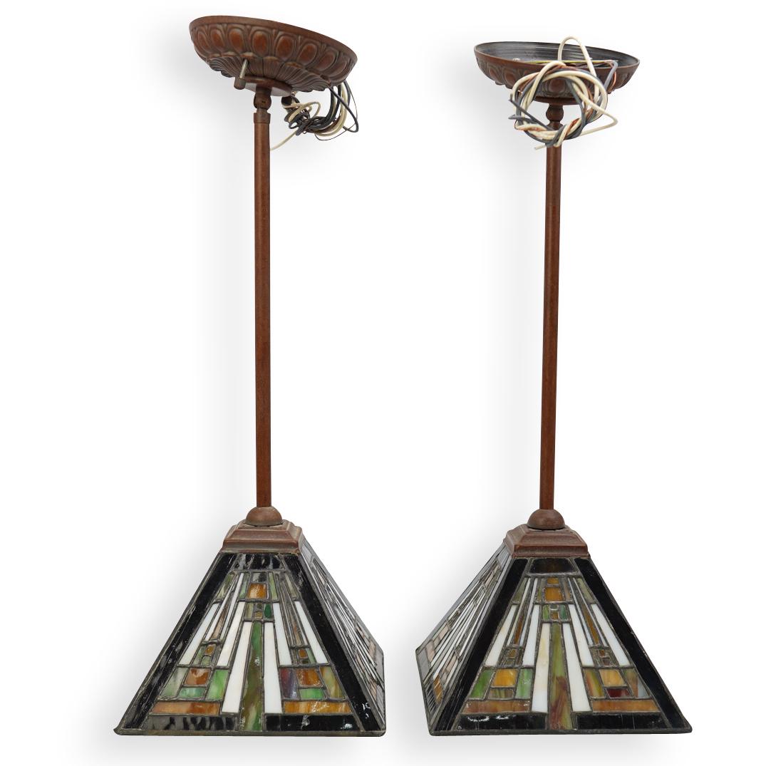 "Frank Lloyd Wright" Style Stained Glass Pendant Lamps (1 of 5)