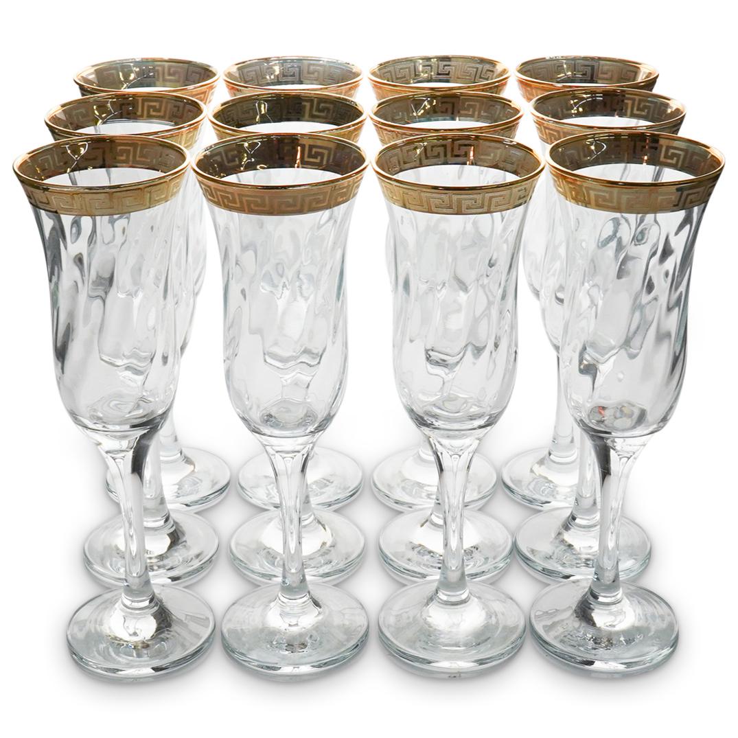 (12 Pc) Gilt Crystal Champagne Flute Set (1 of 3)