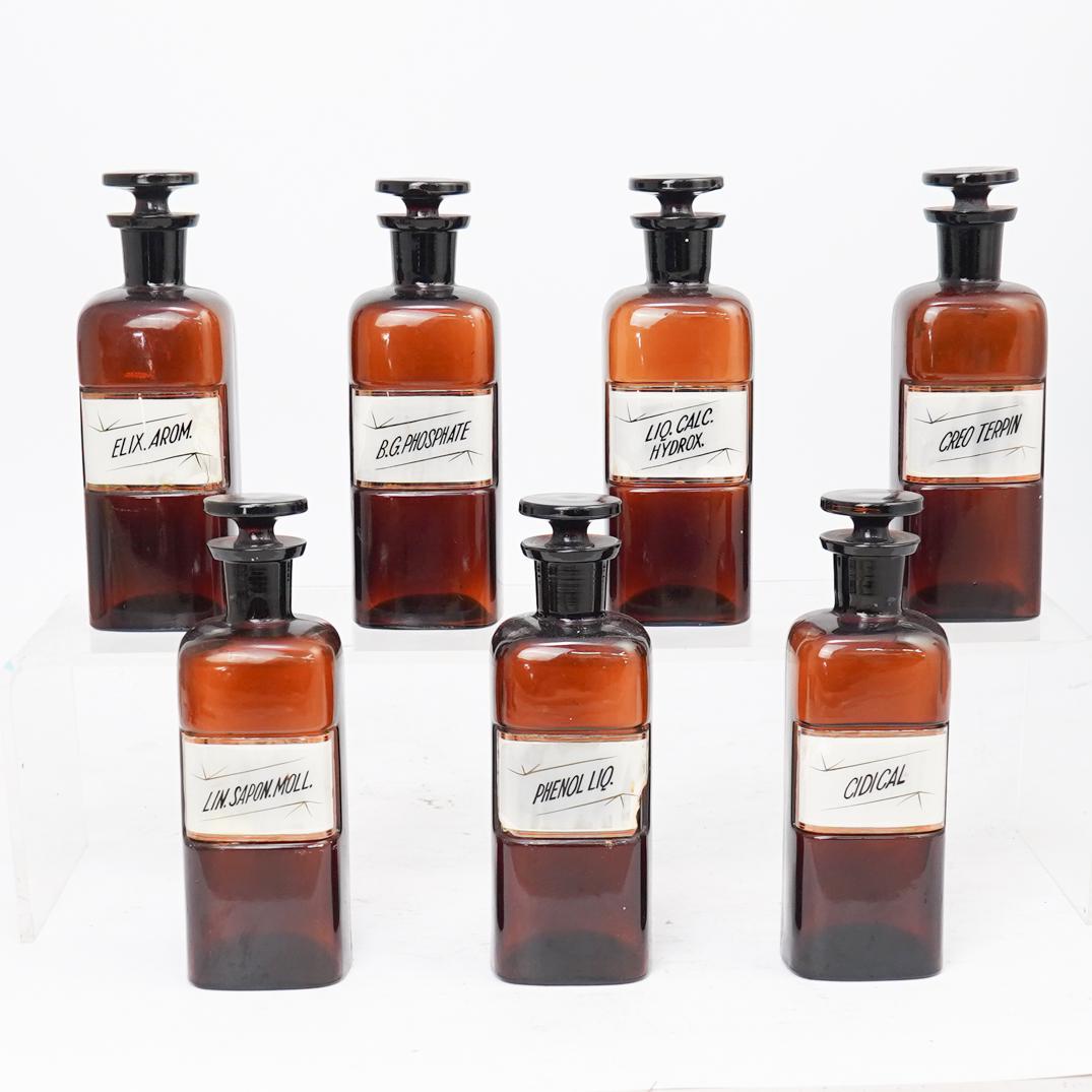 (7 Pc) Vintage Apothecary Bottle Collection (1 of 1)