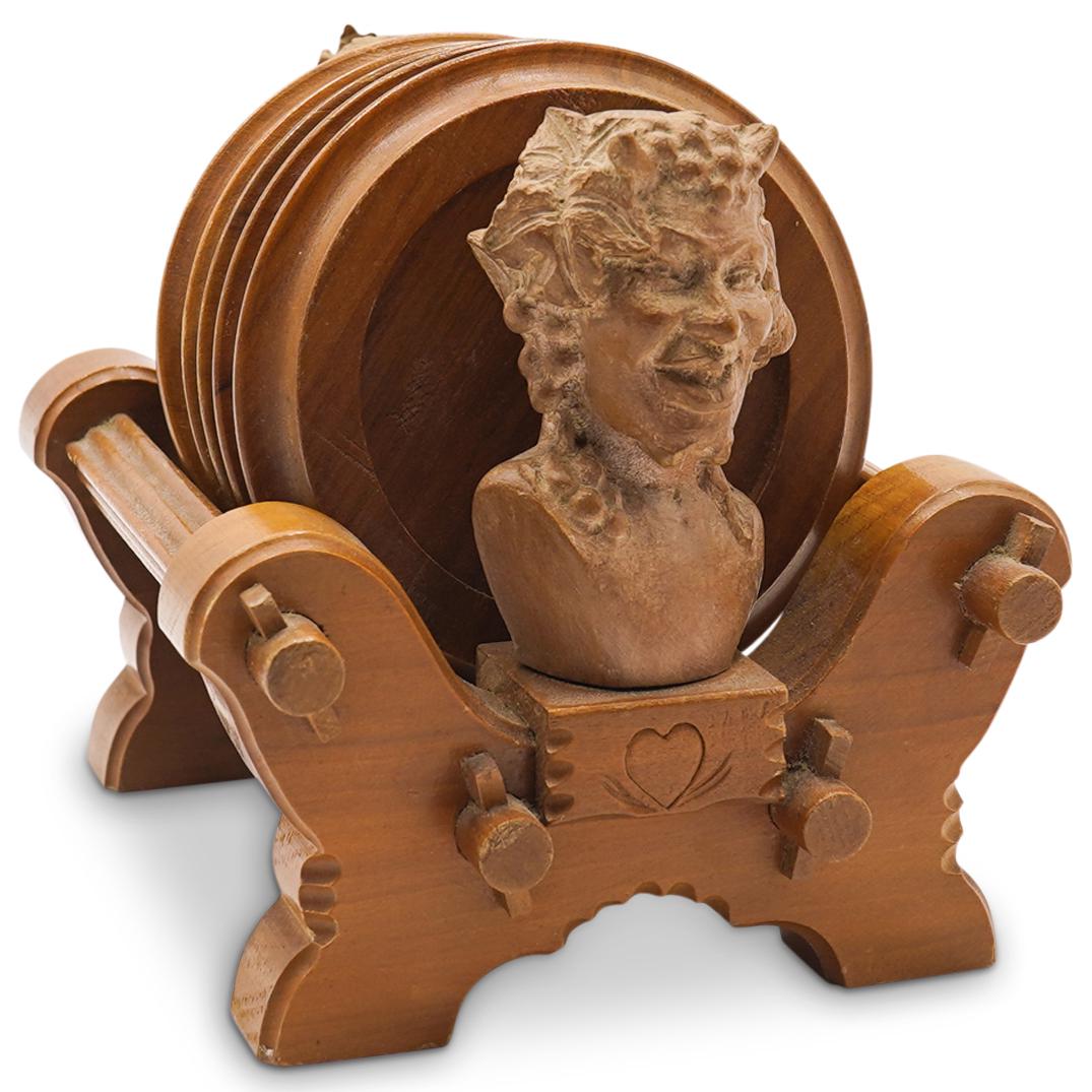 Figural Carved Wood Coaster Set (1 of 4)