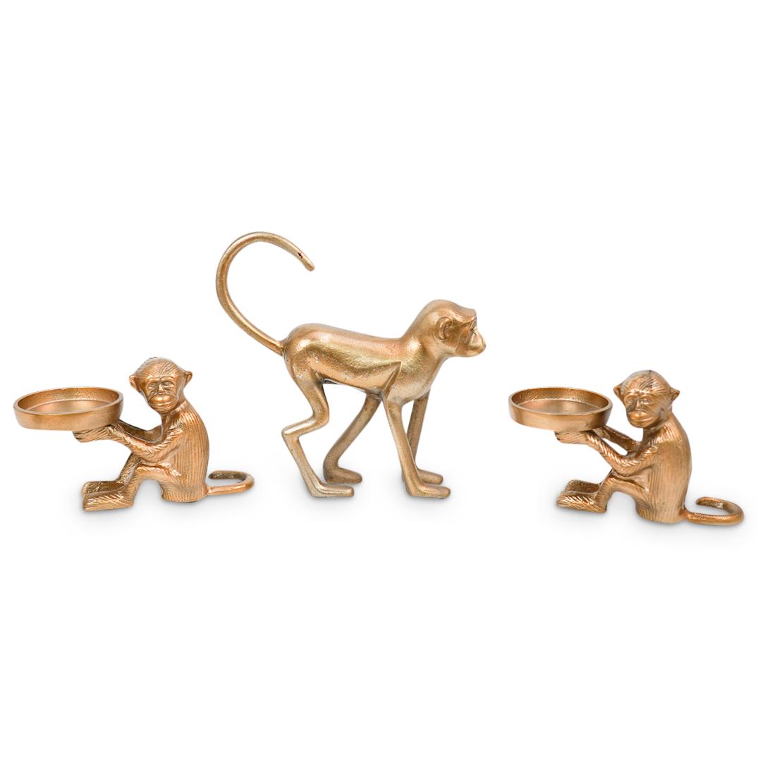 (3 Pc) Set of Brass Monkey Figurines (1 of 2)