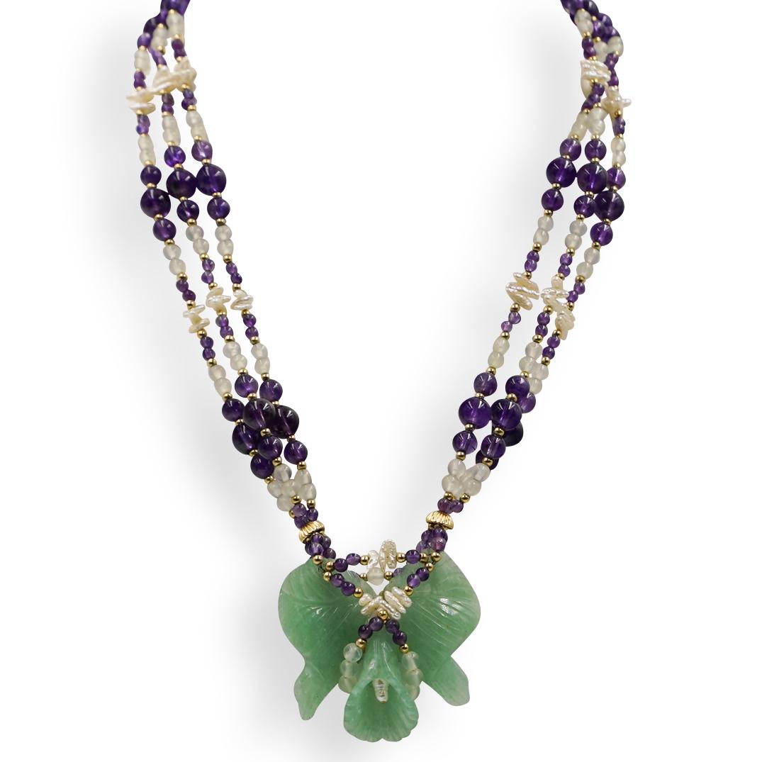 Carved Aventurine and Beaded Amethyst Necklace (1 of 4)