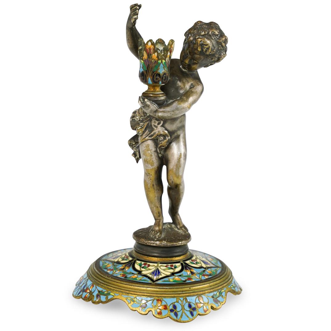 French Silver Bronze Figural Cherub Candlestick (1 of 5)