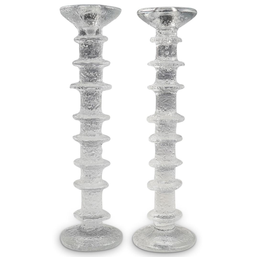 (2 Pc) Timo Sarpaneeva Glass Candlesticks (1 of 4)