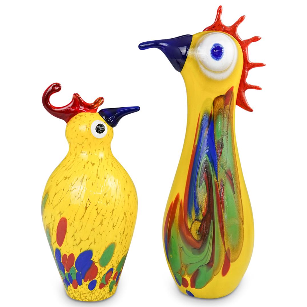 (2 Pc) Signed Murano Glass Chickens (1 of 4)
