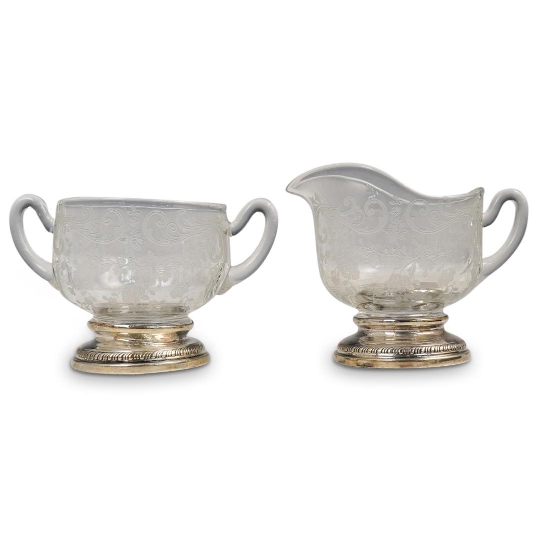 (2 Pc) Sterling and Etched Glass Creamers (1 of 5)
