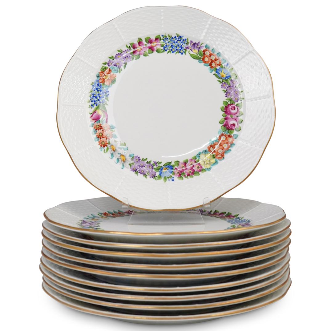 (10 Pcs) Herend Porcelain " Garland" Dinner Plates (1 of 4)