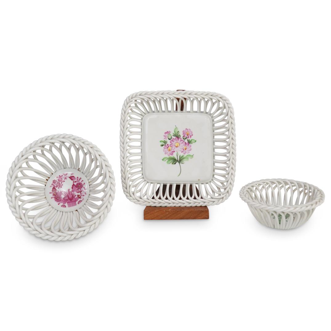 (3 Pc) Herend Porcelain Reticulated Trays (1 of 4)