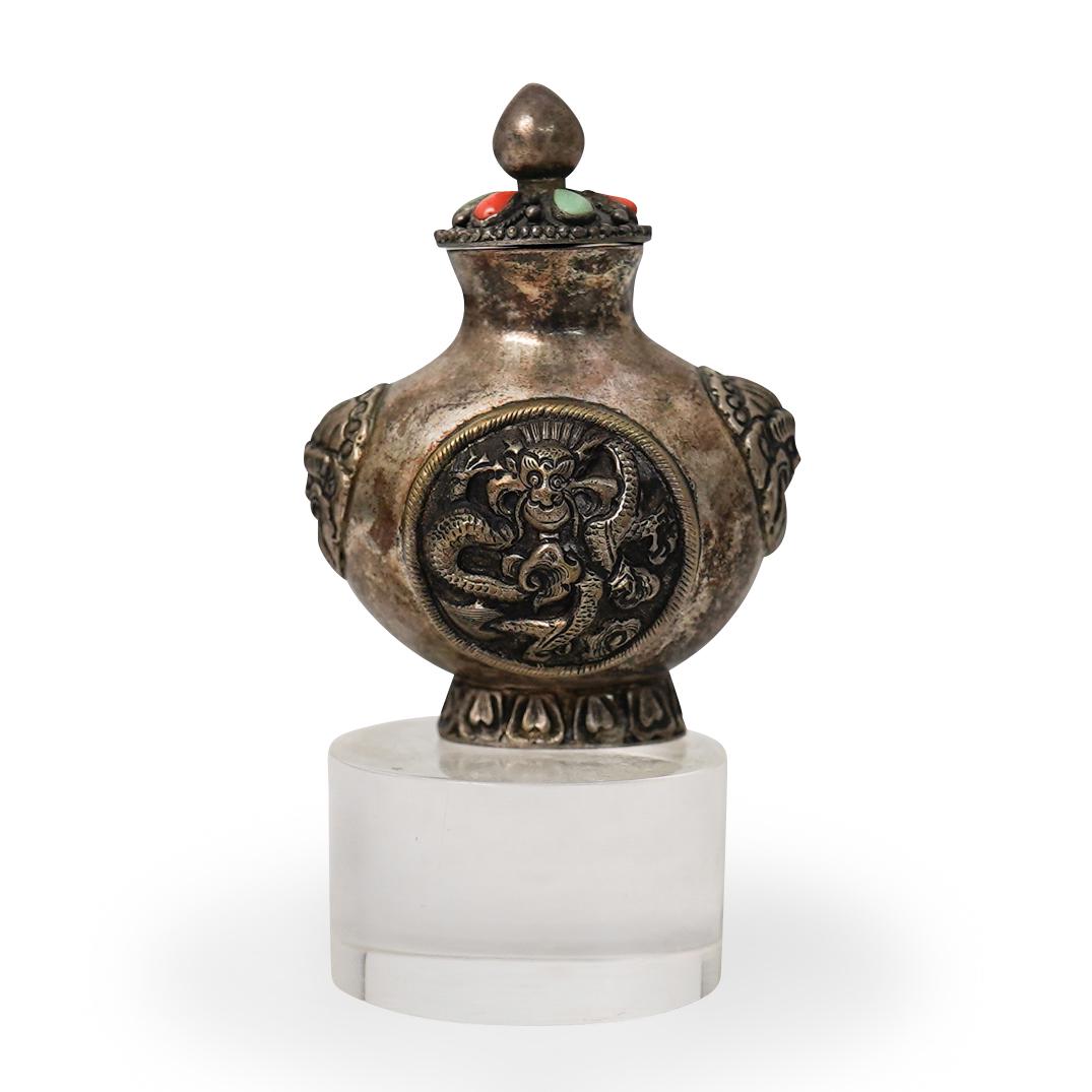 19th Cent. Mongolian Silver Snuff Bottle (1 of 9)