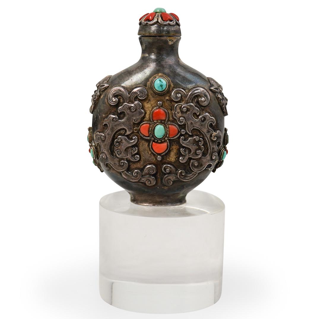 19th Cent. Mongolian Silver Snuff Bottle (1 of 6)