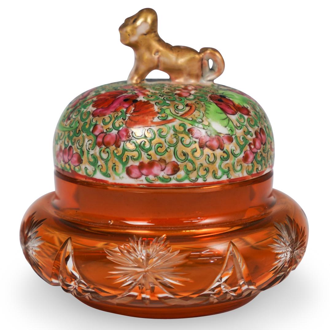 Oriental Ceramic & Amber Glass Box (1 of 3)